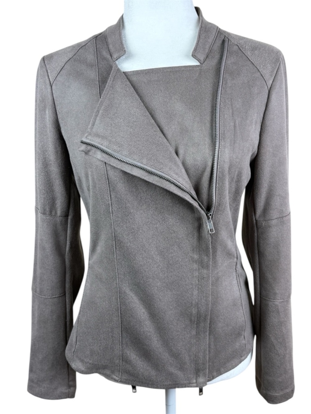 Miilla David Faux Suede Moto Jacket Mocha Taupe Small - Picture 3 of 8